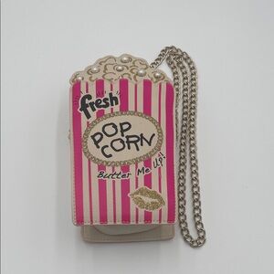 Betsey Johnson Cream and Pink Floral Popcorn Themed Bag